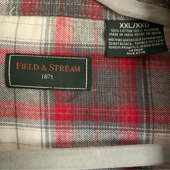 Field & Stream Cotton Gray & Red Flannel Long Sleeve Shirt Sz XXL - Picture 3 of 9